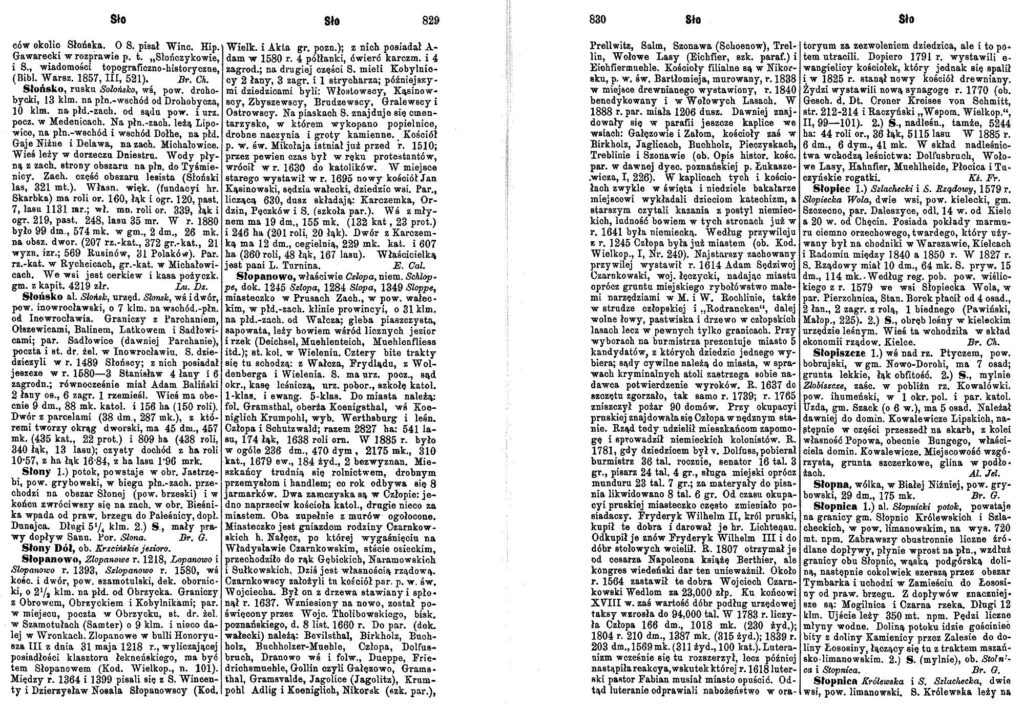 Skany stron 829 i 830 ze "Słownika geograficznego Królestwa Polskiego i innych krajów słowiańskich"