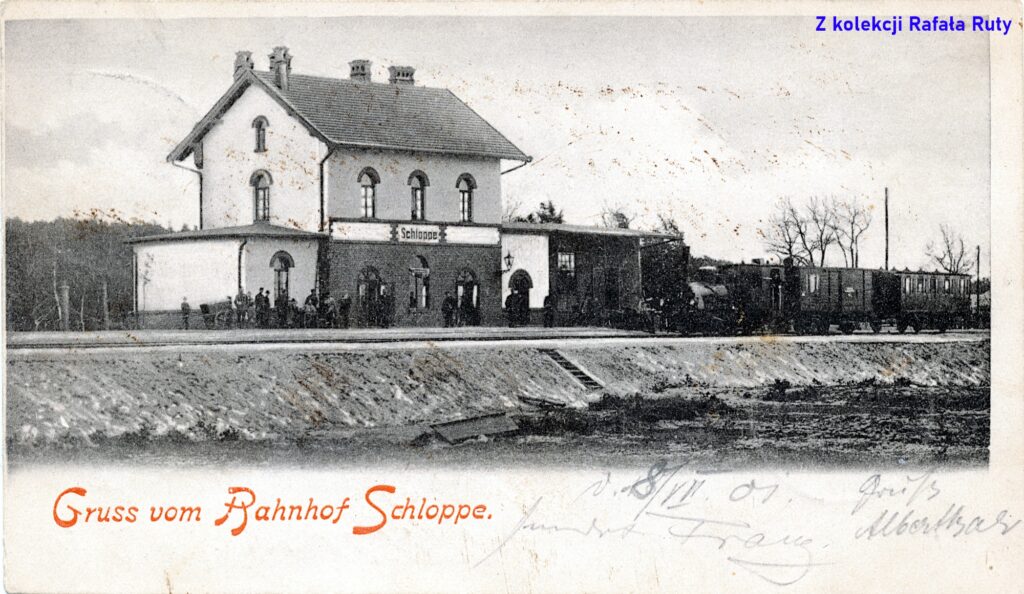 5. Dworzec kolejowy w Człopie; pocztówka z obiegu, 1901 rok, wydawca nieznany (być może Adolf Mottek, Schneidemühl/Piła). Ze zbiorów Rafała Ruty