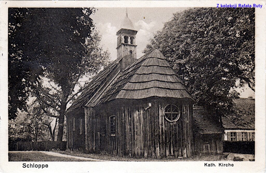9. Kościół katolicki pod wezwaniem świętego Wojciecha w Człopie; pocztówka z obiegu, 1929 rok, wydawca nieznany. Ze zbiorów Rafała Ruty