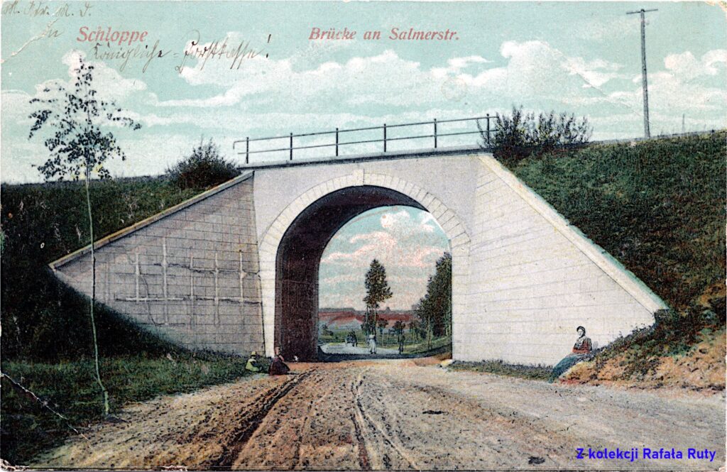 18. Wiadukt kolejowy nad drogą z Człopy do Załomu i Golina; pocztówka z obiegu, rok 1909, wydawca Charles Lehmann, Berlin. Ze zbiorów Rafała Ruty