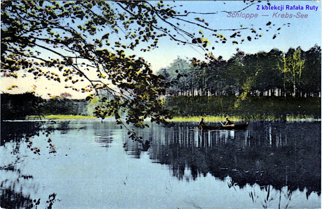 25. (kolorowana) Jezioro Trzebińskie koło Człopy; pocztówka bez obiegu, [po 1913 roku], wydawca [C. Weiss, Bremen/Brema]. Ze zbiorów Rafała Ruty