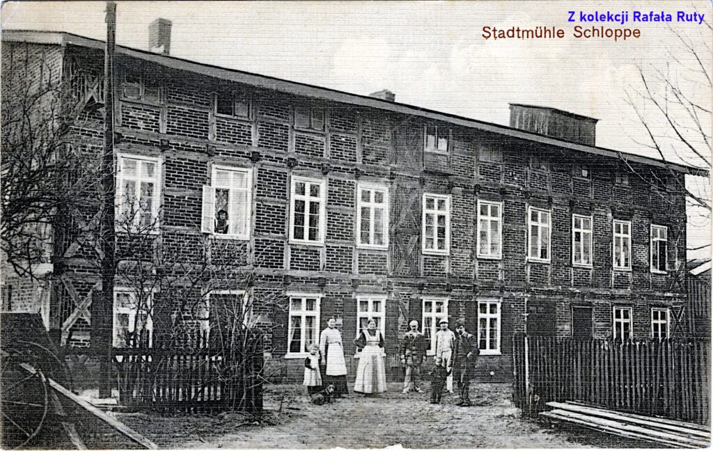 21a. Młyn miejski w Człopie; pocztówka z obiegu, rok 1918, wydawca P. Kraatz, Stettin/Szczecin. Ze zbiorów Rafała Ruty